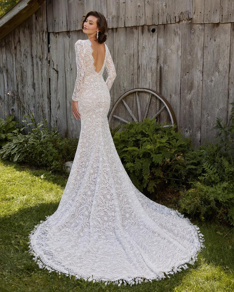 Lp2215 low back boho wedding dress with long sleeves  slit and lace2